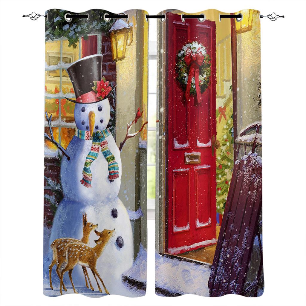 Cartoon Cute Snown Man Christmas Ball Girl Window Curtains For Kids Bedroom Living Room Bathroom Kicthen Door Hall Home Decor 2P