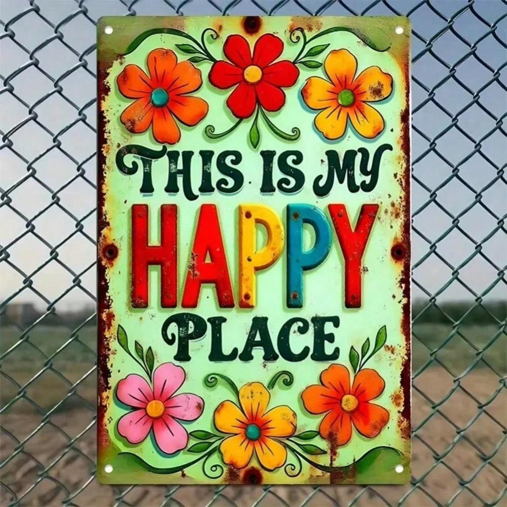 "Happy Place" Metal Wall Art Sign Waterproof Rustic Decor for Living Room