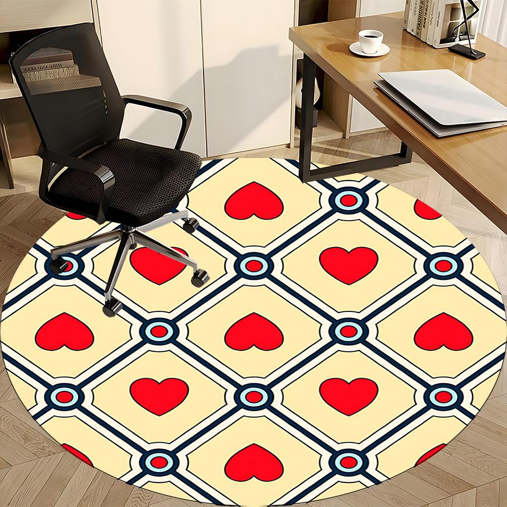 1pc Heart Pattern Office Round Rug, Carpet for Office, Gaming, Lightweight Round Floor Mat yy260208017