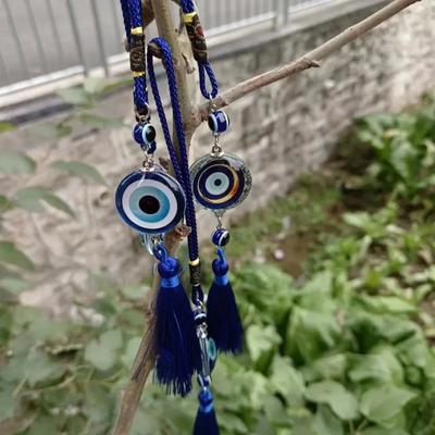 Crystal Tassels Blue Eyes Car Accessories Demon-Eye Auto Rearview Mirror Pendant Car Home Decoration Halloween Gifts Talisman