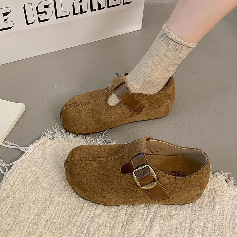 Buckle Casual Loafers Women's 2025 Autumn Korean Version of the New Fashionable and Comfortable Flat-bottom Matte Boken Single Shoes
