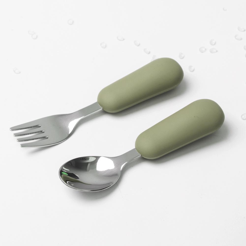 Edelstahl Kinder-Essgeschirr mit Anti-Rutsch-Silikon-Saugfuß & Besteck