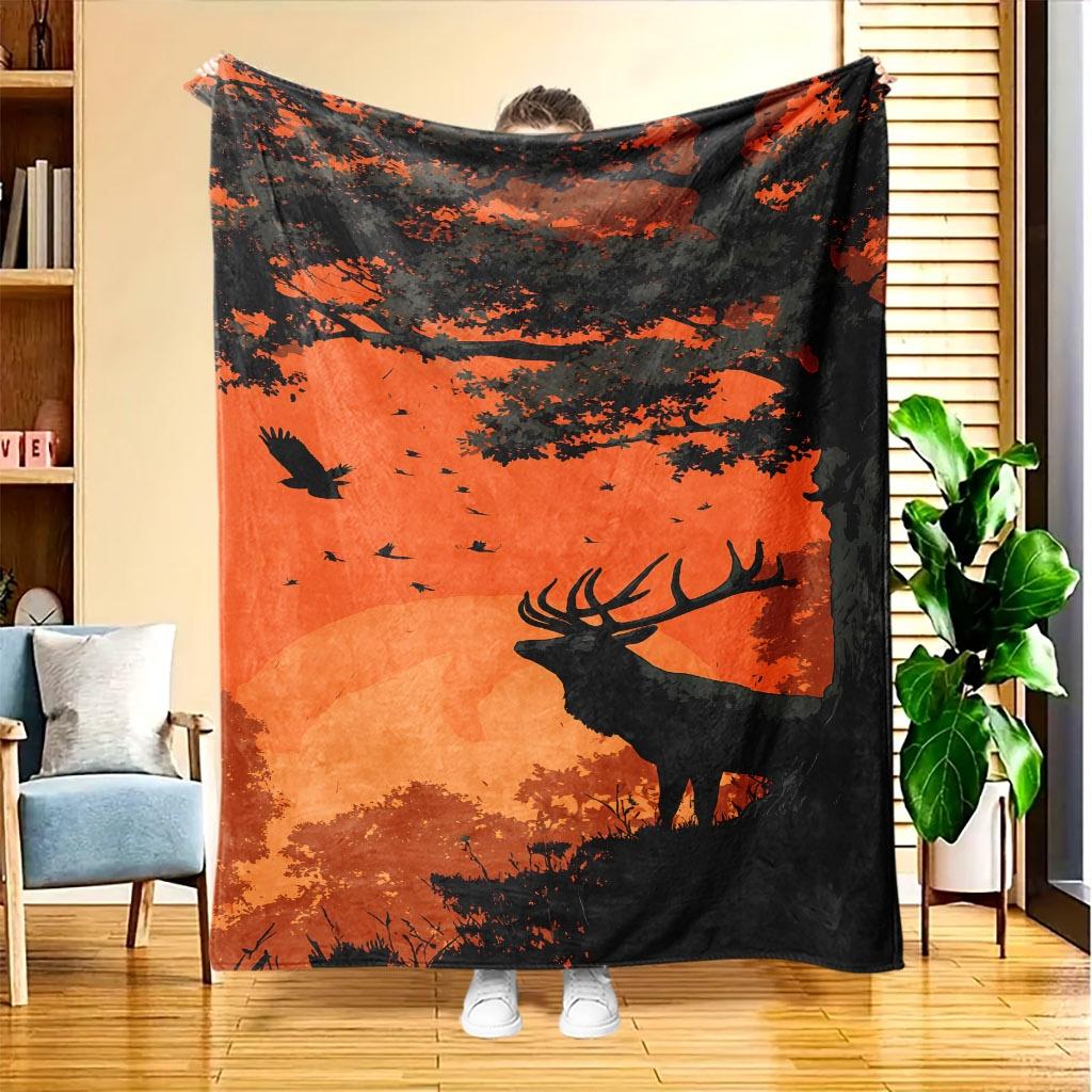 1pc of Autumn Forest Scene Flannel Blanket, High-definition Digital Print, All-season Use, Cooling Blanket, Skin-friendly Soft 100% Polyester, the Per