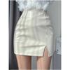 Sheath Small Leather Skirt Women's Fall and Winter 2023 New Style Silver High Waist Skirt Tight Sexy Slit Pu Skirt Skirt