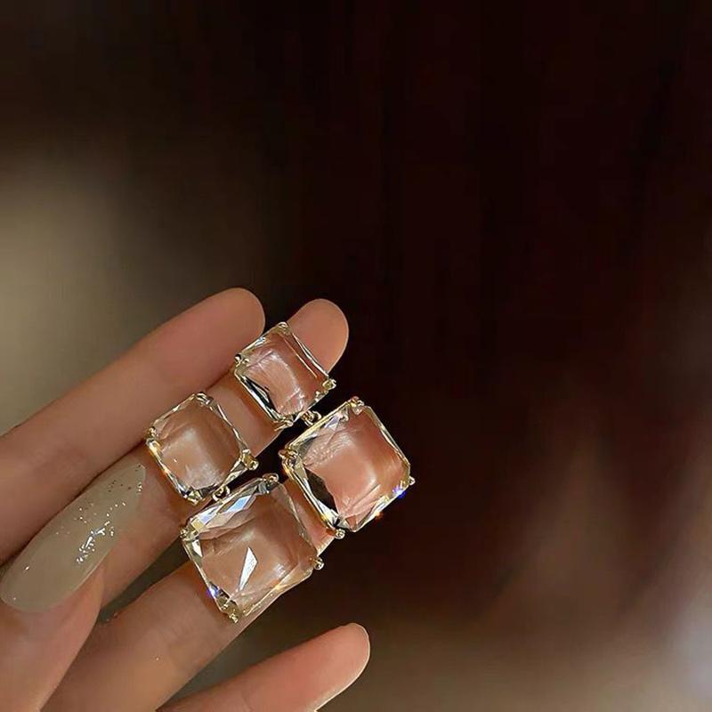 Vintage Transparent Square Glass Crystal Pendant Earring for Women Korean Fashion Zircon Wedding Party Elegance Accessories