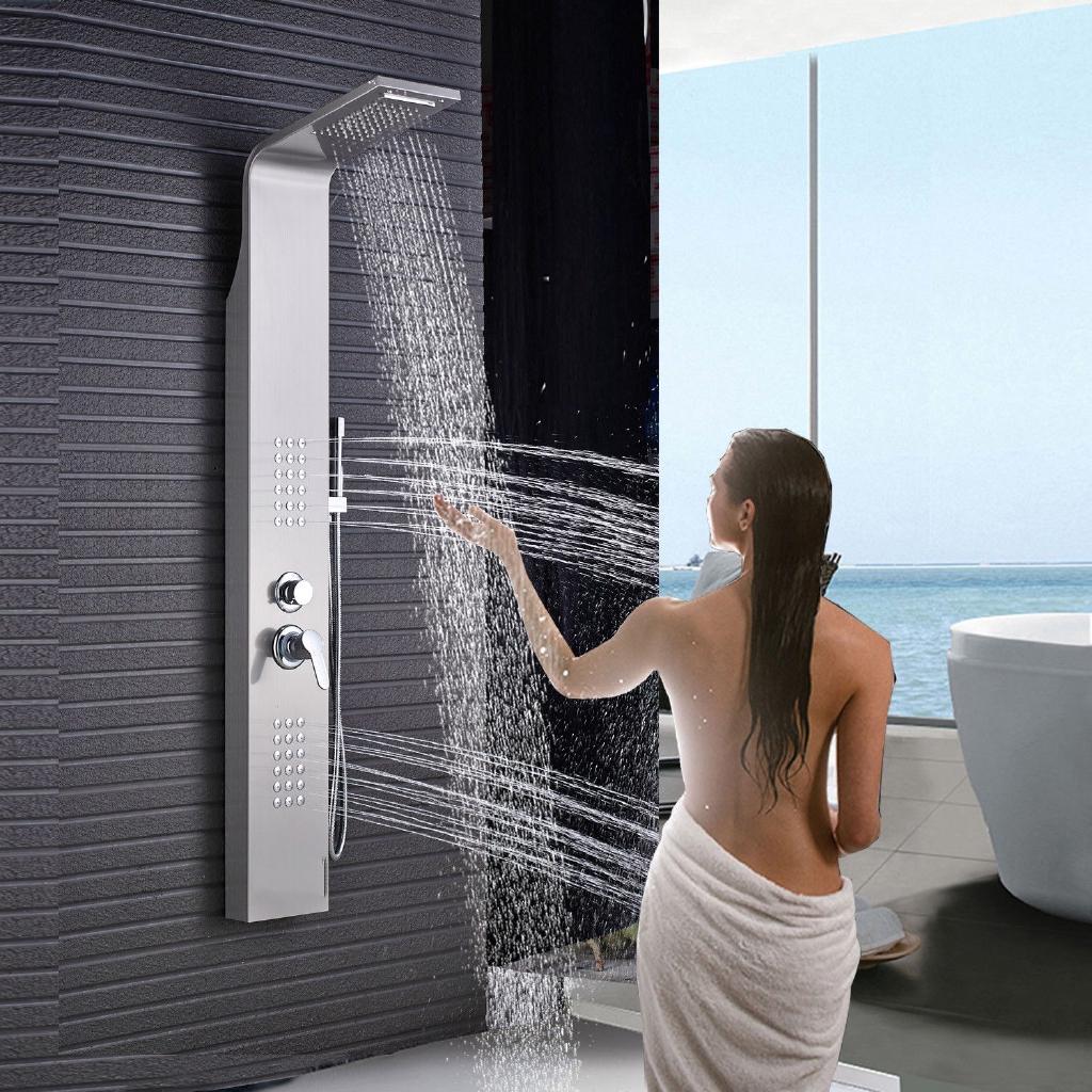 Brushed Nickel Shower Hand Shower Panel Tower Rain Waterfall Massage System Jet Tub Tap & Tub Spout Tower Shower Column