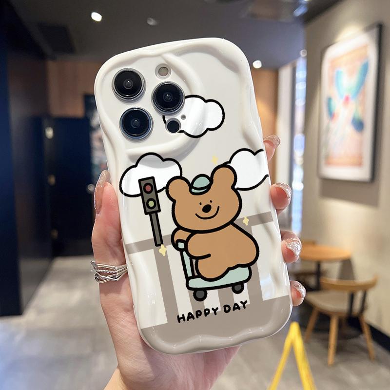 Кремовый волнистый изогнутый силиконовый глянцевый мягкий чехол с милым мультяшным — фото 3