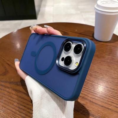 Matte Shockproof Magnetic Phone Case For iPhone 15 14 13 12 11 Pro Max Plus For Magsafe Wireless Charge Metal Camera Ring Cover
