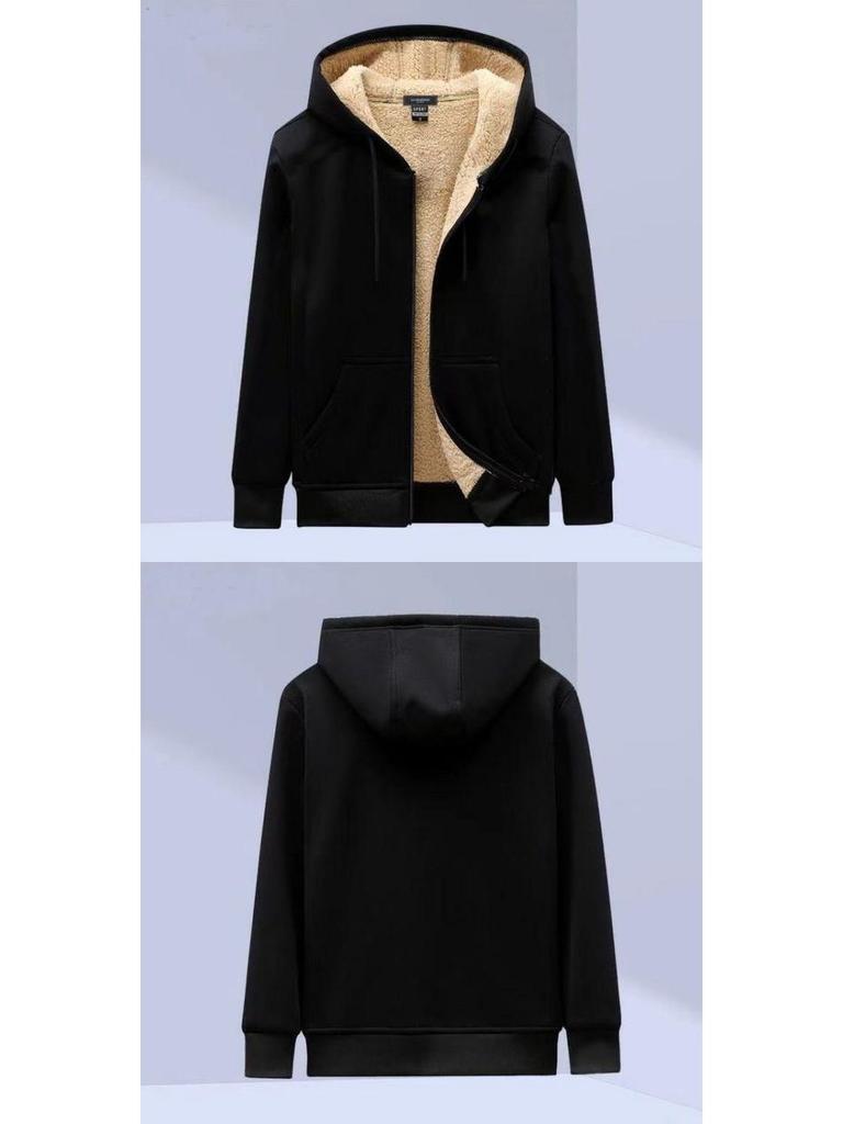 Men's Warm Fleece-Lined Hooded Cardigan Sweatshirt - Cotton, Sports Casual, Loose Fit
