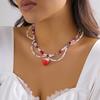Ingemark Kpop Sweet Imitation Pearl Chain Strawberry Pendant Necklace for Women Wed Bridal Love Heart Choker Aesthetic Jewelry