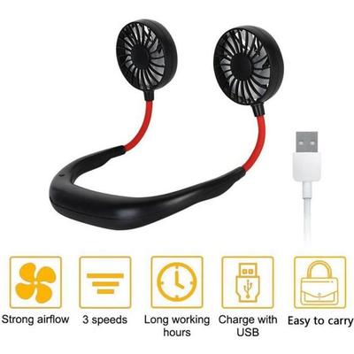 Mini USB Rechargeable Neck Fan with Dual Cooling - Black