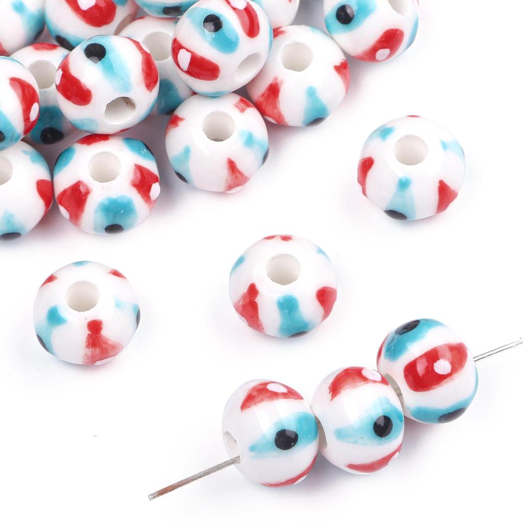 2 Stück/Beutel, 12 x 9 mm, rund, gepunktet, Keramik-Porzellan, lose Distanzperlen für DIY-Schmuck, Handwerk, Herstellung, Zubehör