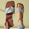 Plus Size Slip On Flat Slippers For Women Fashion Woven Sequins Casual Flip Flops Comfortable Beach Shoes
