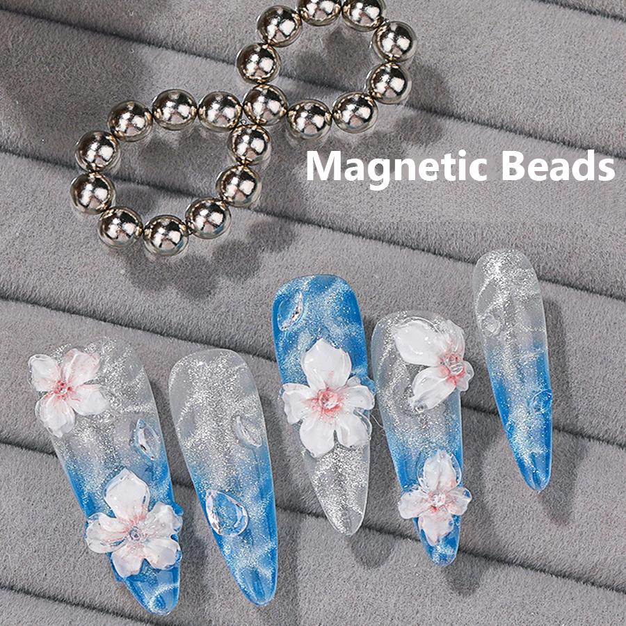 10pcs/ 20pcs Round Magnetic Beads for Water Ripple Cat Eye Gel Polish, Icy Flower Carving Nail Art Magnet