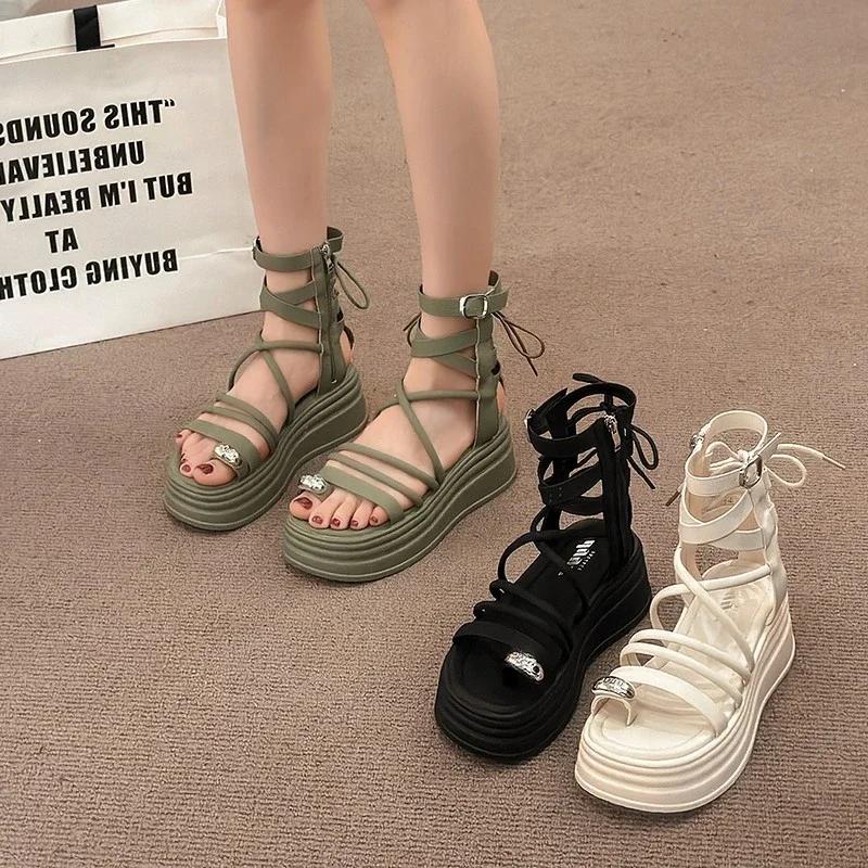 New Round Head Set Toe Women's Shoes Thick Soled Roman Sandals Tide Hollow Cold Boots Women