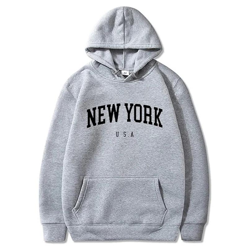 New York U.S.A City Hoodies Letter Graphic Print Men Fleece Sweatshirt Hip Hop Casual Hoodie Vintage Pullovers Loose Y2k Clothes