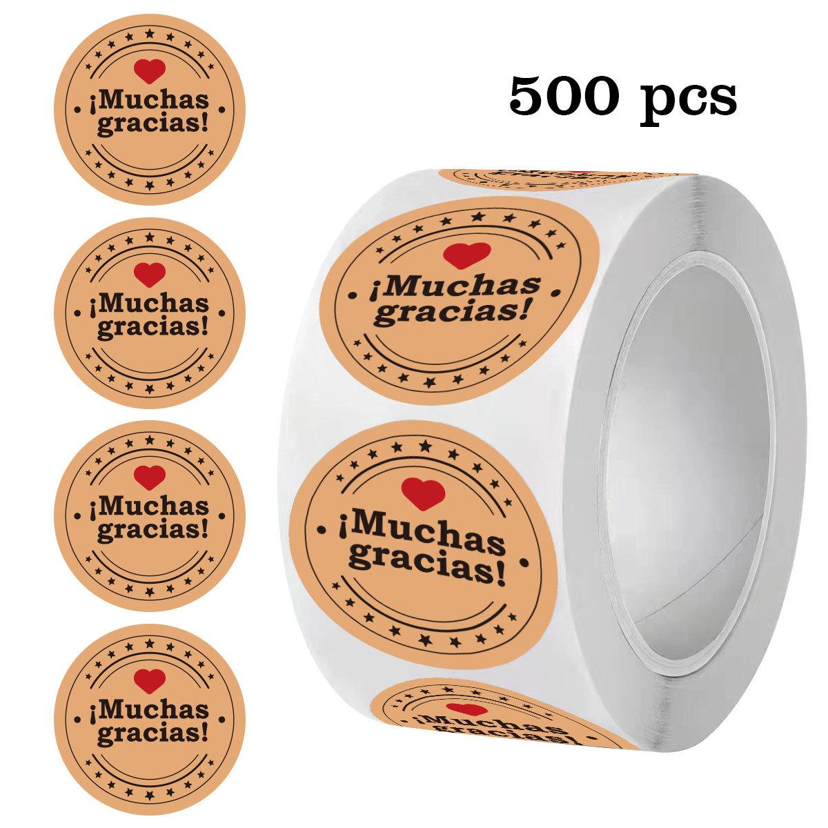 500pcs Spanish Muchas Gracias Stickers Roll,1 Inch Thank You Stickers for Small Business Packaging, Baking, Beverages, Gift Wrap