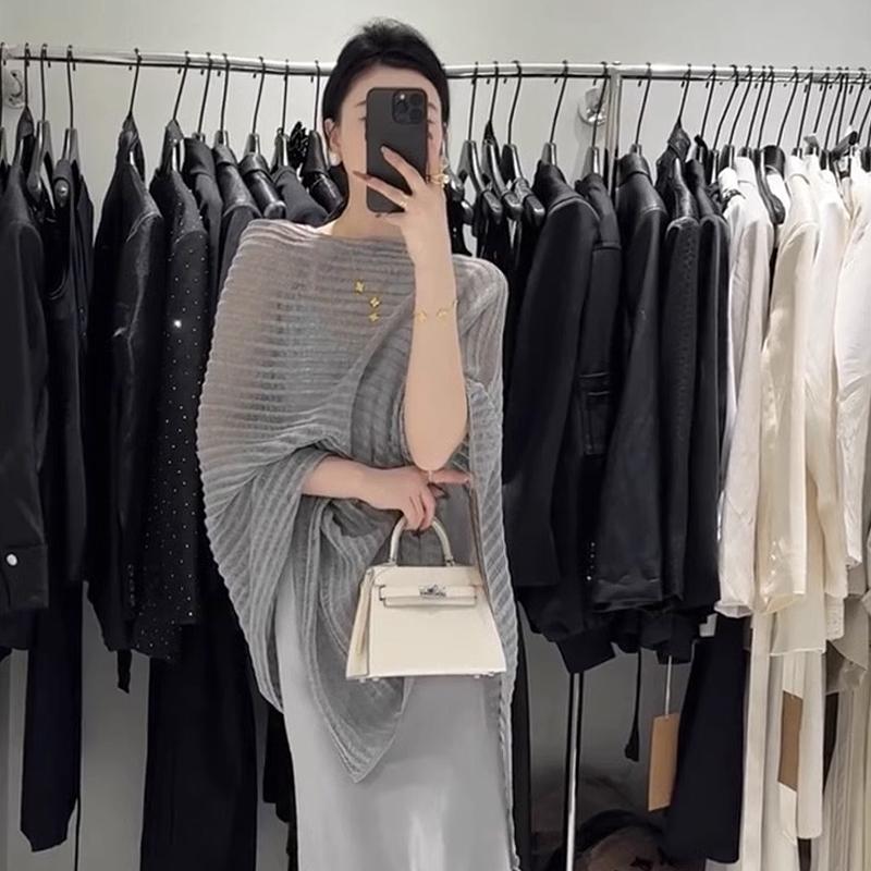 Summer New Hollow Knitted Bat Sleeve Cape Sun Protection Blouse For Women