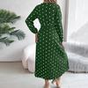 Women Long Sleeve A Line Long Dress High Waist Dot Pleated Autumn Winter Fashion