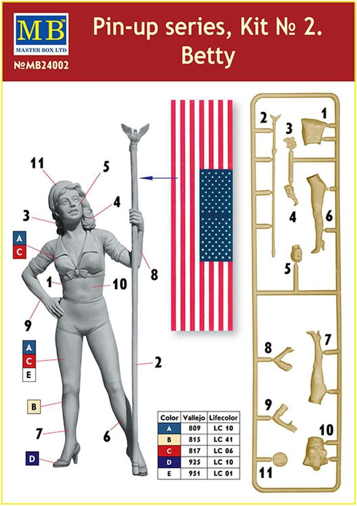 Master Box 1/24 Scale Pin-Up Series Betty Bikini Stars and Stripes Plastic Model Kit MB24002
