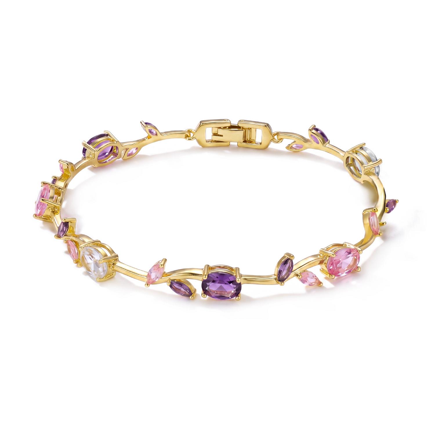 

Luxury Shinning Cubic Zirconia Crystal Bracelets for Women Romantic Red Tulip Flower Leaf Bracelets Girl Wedding Jewelry Gift