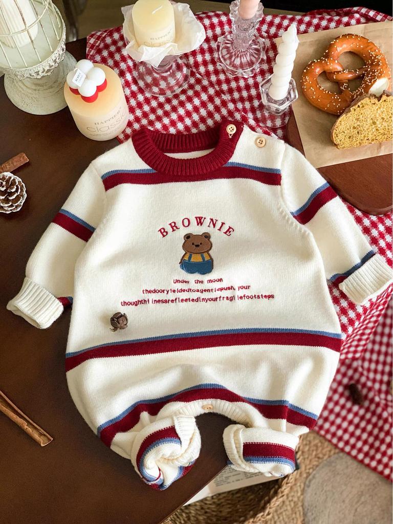 In-Stock Family Bear Sweaters: Parent-Child Knit Outfits for Mother-Daughter-Son, Short-Sleeved for Autumn/Winter