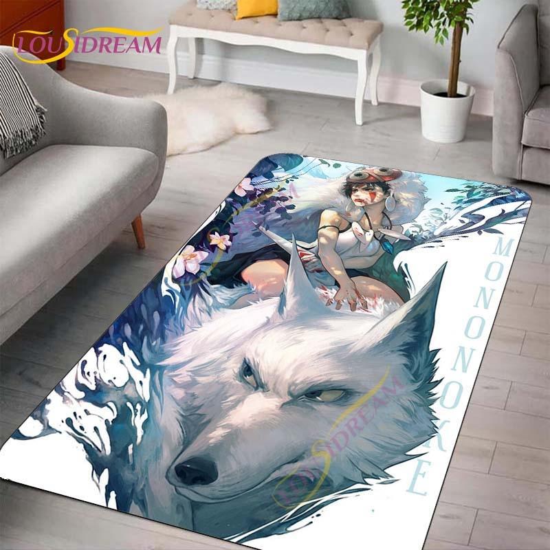 Princess Mononoke Area Rugs 3D Cartoon Pattern Art Print Rug Large Carpet Rugs for Living Room Bedroom Anime Cute Floor Mats