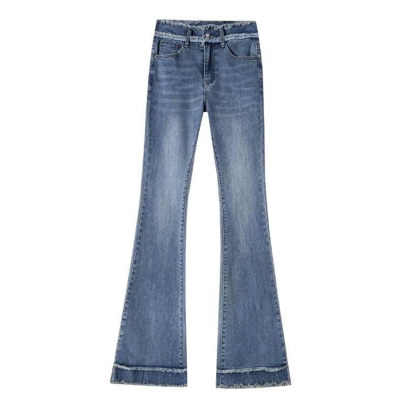 Korean High-waisted, Slightly Flared Jeans for Women's New Spring and Autumn Small Wool Slim Fit and Slim Bell-bottom Pants