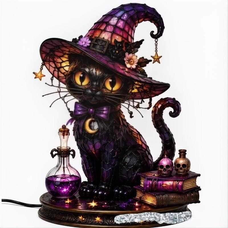 Hexenhut Tischlampe Halloween-Thema Tischlampe Hut LED Nachtlicht Handgefertigt Buntglas Acryl Tischlampe für Innen Schlafzimmer