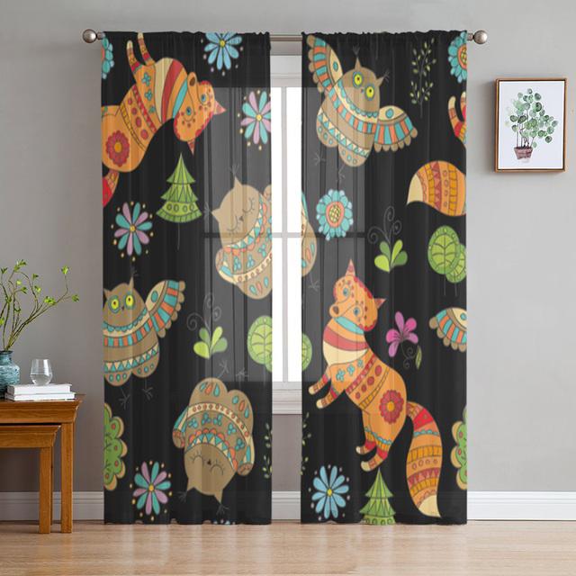 Animal Bird Fox Forest Winter Window Curtains For Living Room Kitchen Door Curtain Sheer Curtains For Bedroom