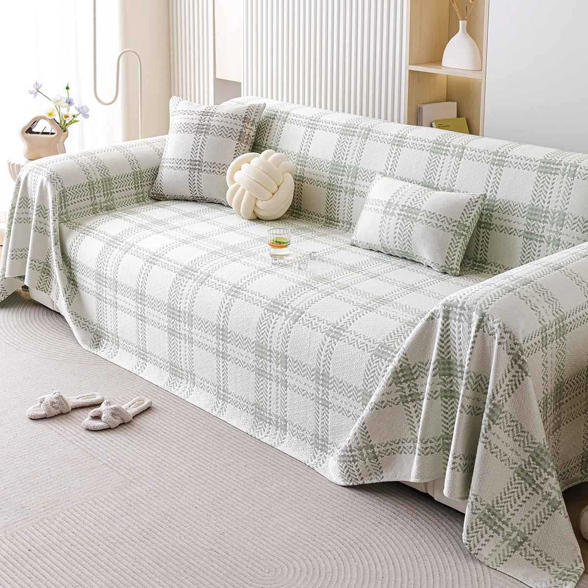 

Summer green sofa cover cool feeling ice silk sofa mat seat cushion one piece full cover non-slip sofa cover 180*130cm