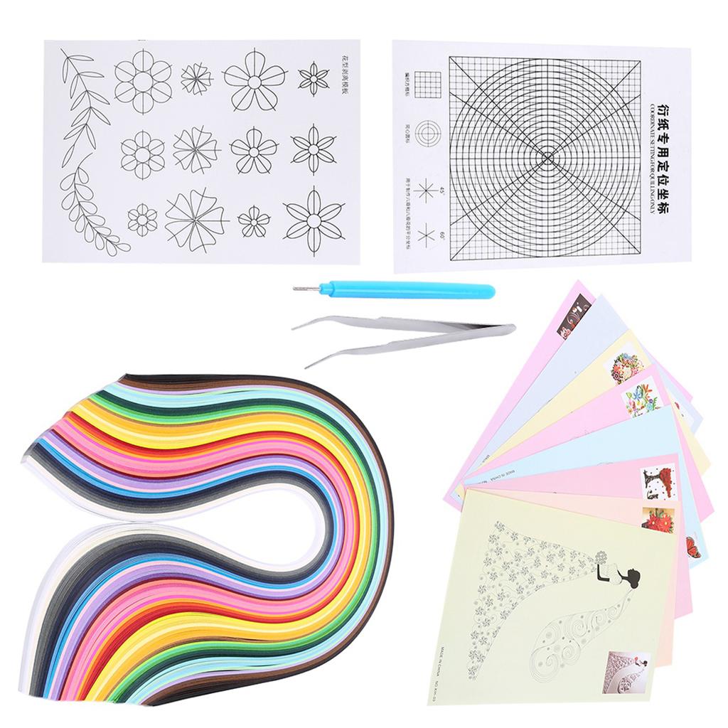 Paper Quilling Kit, 500 Quilling Strips, 8 Designs, Grid  , Flower Pattern, Tweezers, Slotted Pen,   Paper Craft Projects, 50
