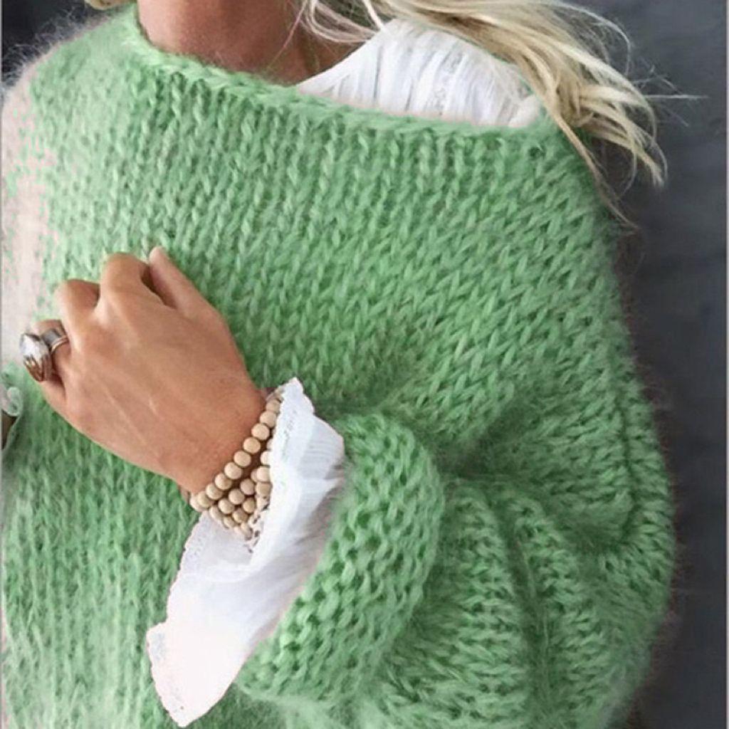 Maglioni lavorati a maglia da donna Lady Scava fuori maglia sottile Pullover See Through Look Manica a lanterna Top larghi Grembiule Maglione in mohair Felpa lavorata a maglia Top