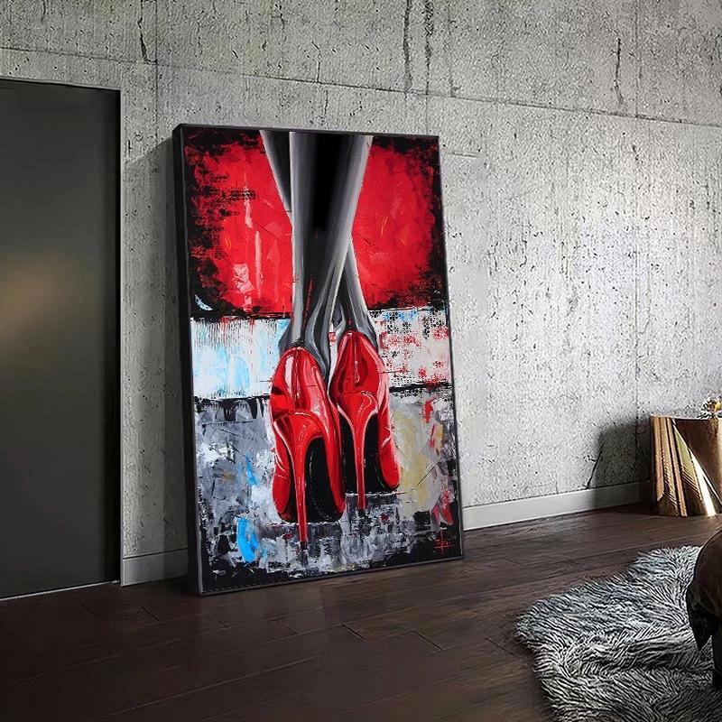 Mode Moderne Sexy Rouge Talons Hauts Chaussures Jambes de Femme Art Affiche Peinture sur Toile Impression Murale Image Salon Décoration Intérieure Cuadros