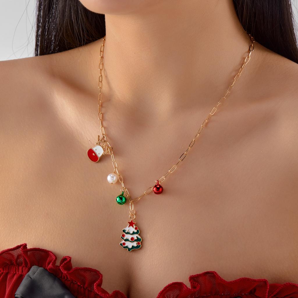 Delicate Christmas Tree Pendant Necklaces for Women Sweet Colorful Bells Crystal Snowflake Necklaces Friendship Jewelry Gifts
