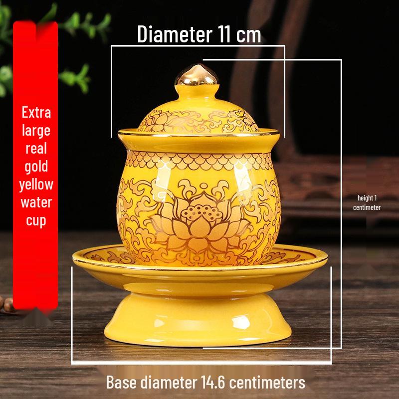 Coppa per Acqua per Altare Buddista in Ceramica di Loto con Mantra della Grande Compassione - Tazza per Offerte a Guanyin