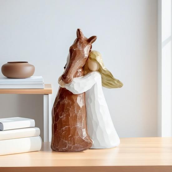 Girl And Horse Figurine Girl Embracing Horse Statue Horse Memorial Sculpture Keepsake for Horse Lover Gifts Cowgirls Birthday