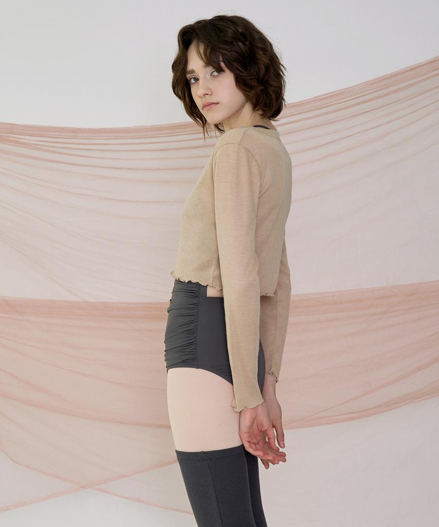 Debiweeo New Wave Holic Crop Long Sleeve Tee Devi-T0047-Beige