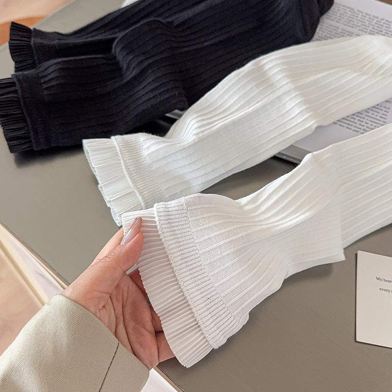Pleated Lace Socks for Women, Sweet Mid-calf Socks for Autumn, Solid Color, Versatile, Pile Socks, White Socks