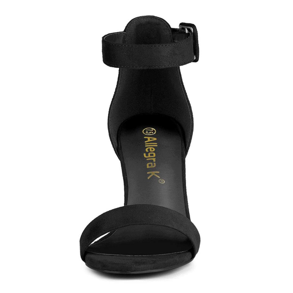 Allegra K Ankle Strap Sandals with Buckle and Chunky Heels, Women's, Black, Size 26.0 cm