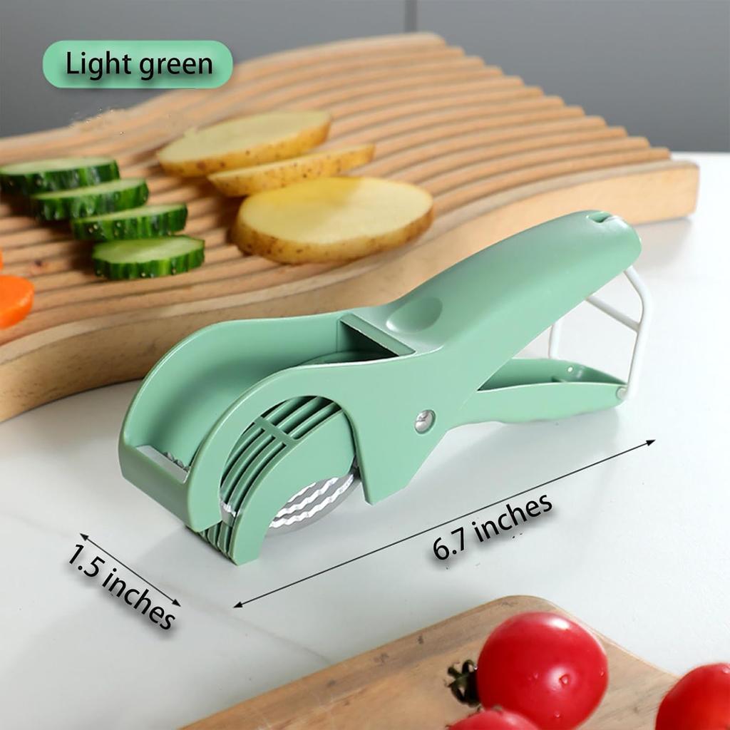 Stainless Steel Fruit Vegetable Slicer Food Grade Spring Clip Cutter Wavy Blade Even Slicing Professional Kitchen Tools for Home