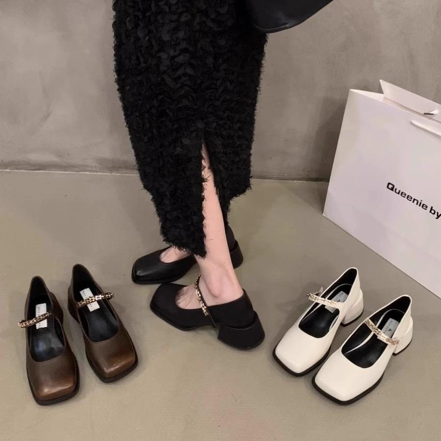 Coarse heel high heels black Mary Jane small leather shoes women's shoes new spring and autumn gentle single shoes