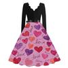 Damen Casual Mode V-Ausschnitt Valentinstag Print Retro Kleid