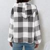 Autumn and Winter Women's Fashion Flannel Plaid Half Open Collar Nail Buckle Hooded Plush Sweater
