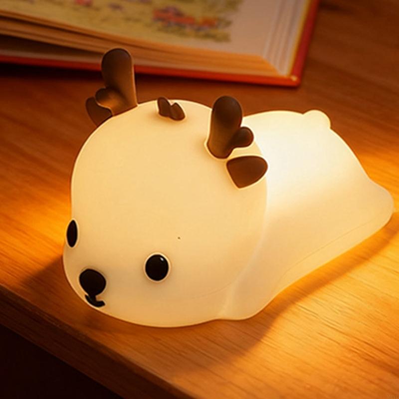LED Rechargeable Cartoon Deer Lamp Decoration Bedside Lamp Silicone Wireless Night Lights Touch Control Night Light M4YD