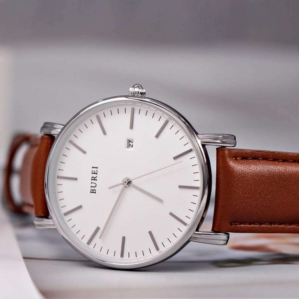 BUREI Men's Waterproof Analog Business Milanese Mesh Belt Watch Date Stylish Popular 11