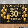 2D Luxury 30th Birthday Backdrop - Black Gold Sparkle Banner for 30th Birthday Photoshoot