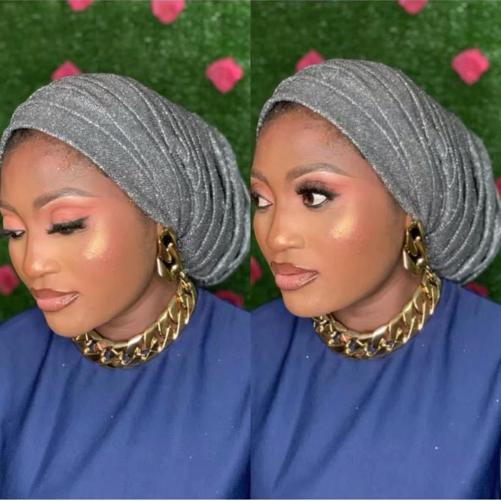 Glitter Pleated Women's Head Wraps Bonnet African Turban Cap Muslim Headscarf Bonnet Turbante mujer