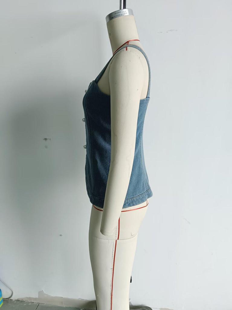 Damen Sommer 2026 Europäische & Amerikanische Mode Sexy Enganliegendes Jeans-Trägertop