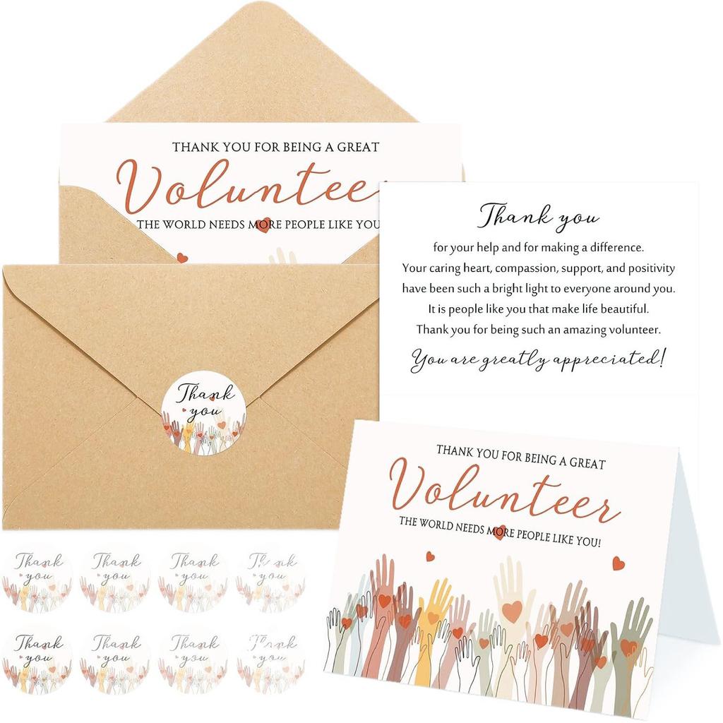 10/50 szt. Kartki z podziękowaniami dla wolontariuszy z kopertami, Minimalistyczny zestaw papeterii charytatywnej, Kreatywne prezenty wdzięczności dla organizacji non-profit